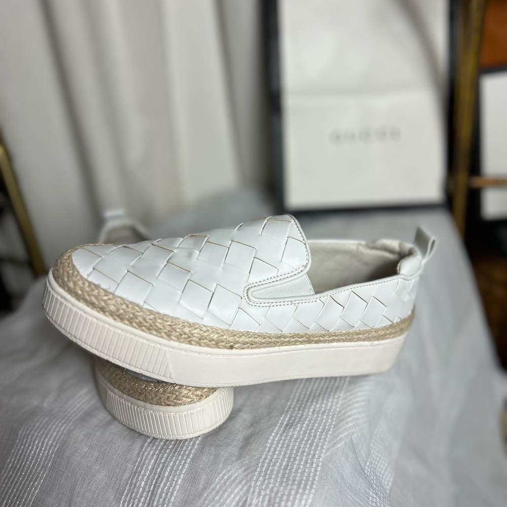 Franco Sarto White Woven Espadrille Slip-Ons Platform
